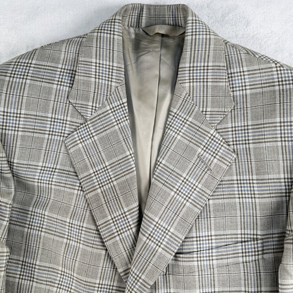 Vtg Alan Flusser Bespoke Custom Blazer Men 40R Glen Plaid USA Gray Blue